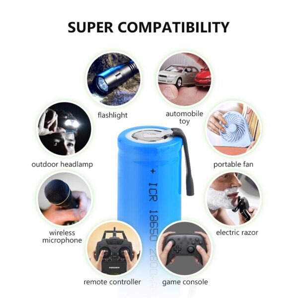 https://hvacproducts.co.uk - Battery 2800mAh ICR 18650 3.7V Li-ion Rechargeable Battery With Soldering Tabs
