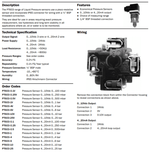 https://hvacproducts.co.uk - PT603 Pressure Sensor